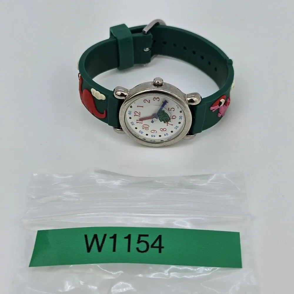 Kids Watch‎ 27MM White Dial Animal Characters Green Plastic Bands New Battery